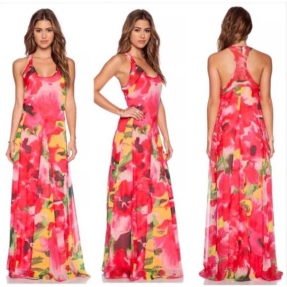 BB Dakota Deklyn Fuchsia Floral Print Maxi Dress XS Extra Small - Picture 1 of 11